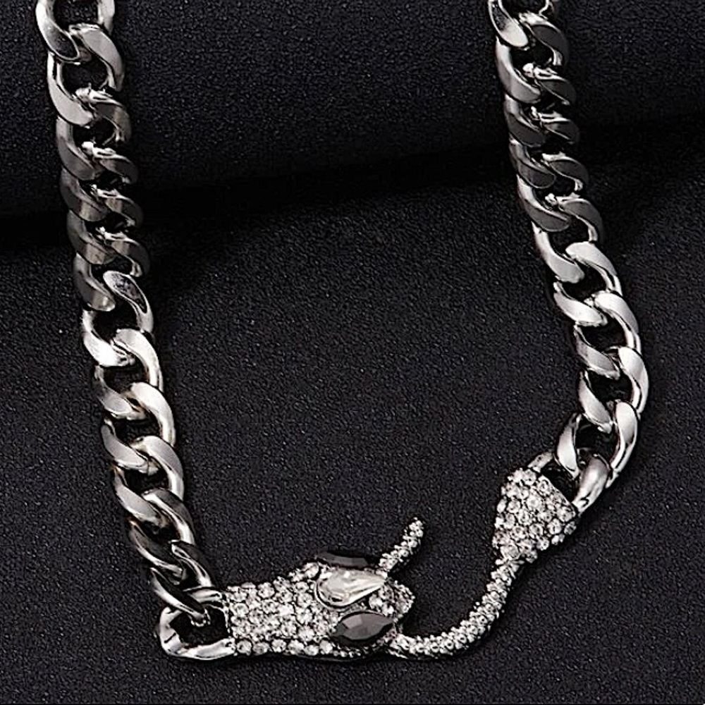 Silver Snake Hook Closure Zircon Choker - Picture 8 of 12